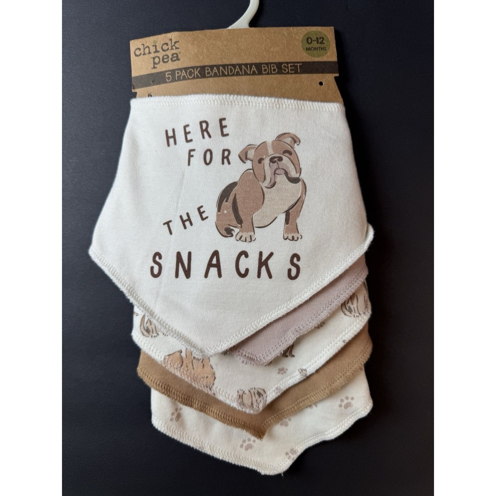 NEW 5 Baby Drool Bibs Hook & Loop Closure "Here For The Snacks" Dog | Chick Pea